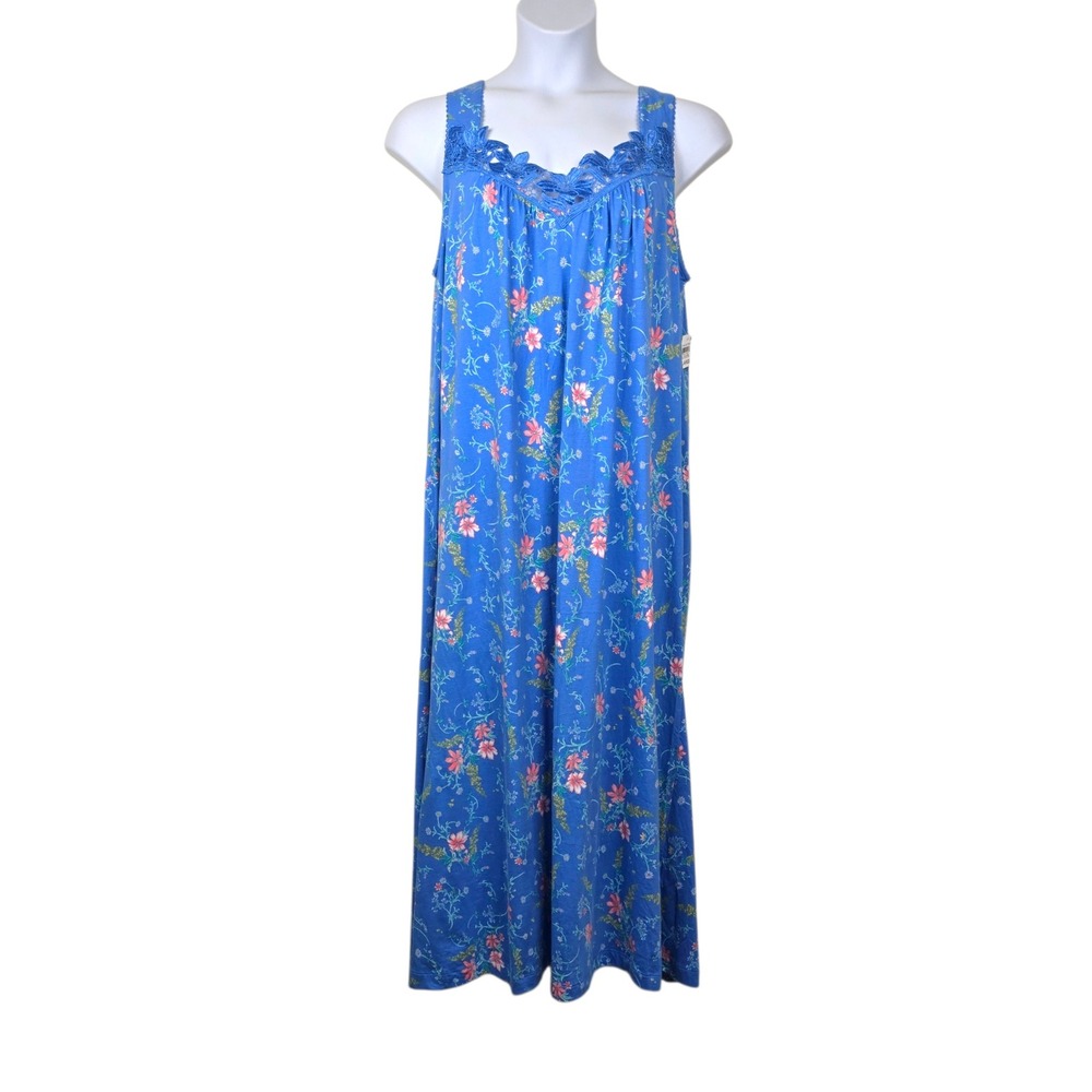 Charter Club Womens Sleeveless Blue Floral Lace Trim Sleep Dress Size XL NWT